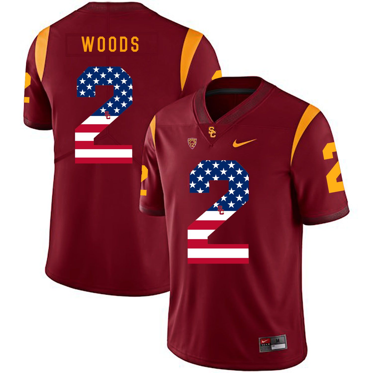 Men USC Trojans 2 Woods Red Flag Customized NCAA Jerseys